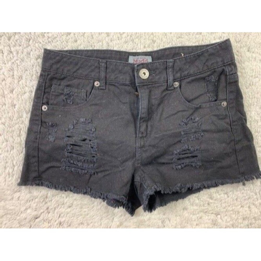 Mudd Size 7 Womens Shorts Cut Off Black Distressed Mid Rise Cotton